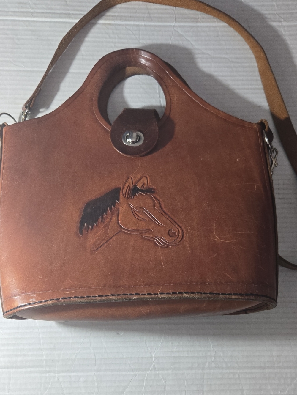 Equestrian Brown Leather Horse-Embossed